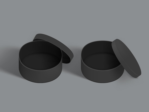3D черная круглая бумажная коробка изолирована на белой