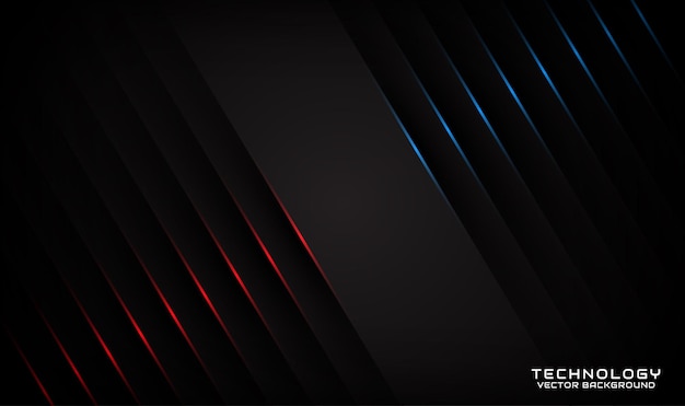 3D black technology abstract background overlap layer with red blue light effect decoration