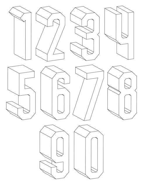 선으로 만든 3d 흑백 기하학적 숫자, 디자인을 위한 세련된 단순한 모양의 숫자.