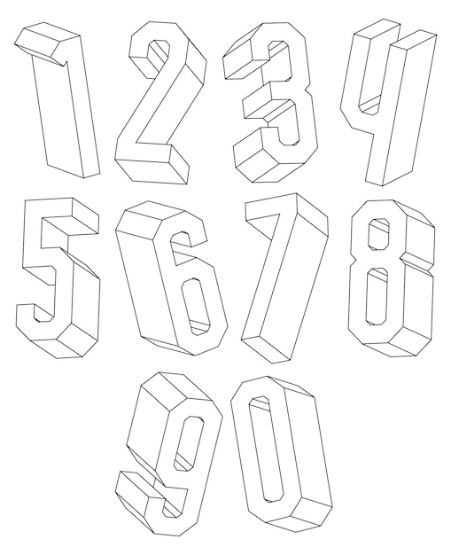 선으로 만든 3d 흑백 기하학적 숫자, 디자인을 위한 세련된 단순한 모양의 숫자.