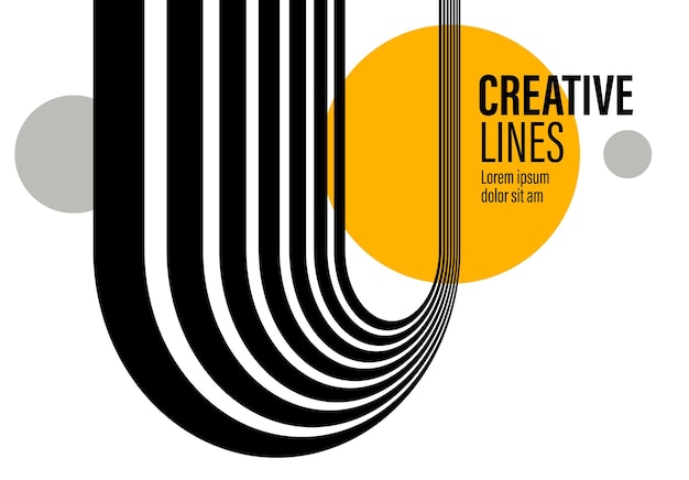 3D black and white lines in perspective with yellow elements abstract vector background, linear perspective illustration op art.