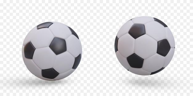 異なる距離に影のある 3 D の黒と白のサッカー ボール ベクトル画像