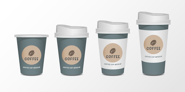 Vector 3d blank paper coffee cup realistic set isolated on white background