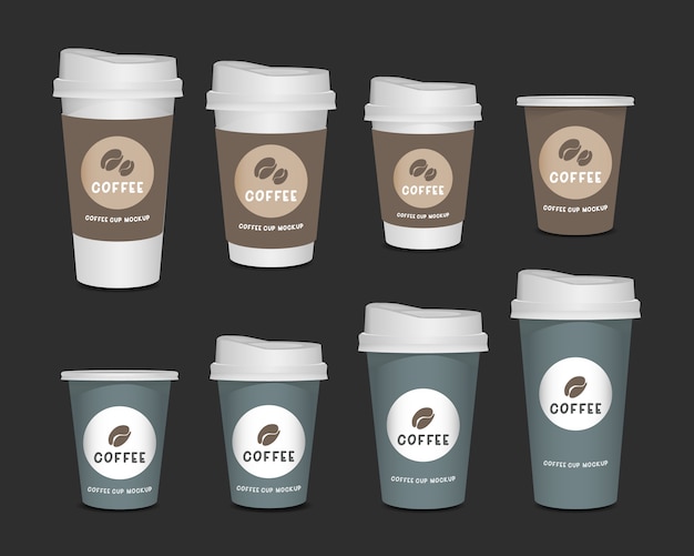 Vector 3d blank paper coffee cup realistic set isolated on white background