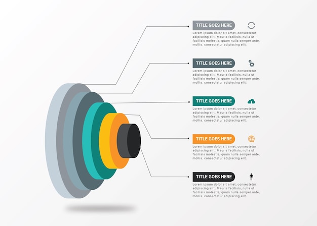 3d blocks hierarchy infographic template design with 5 layers