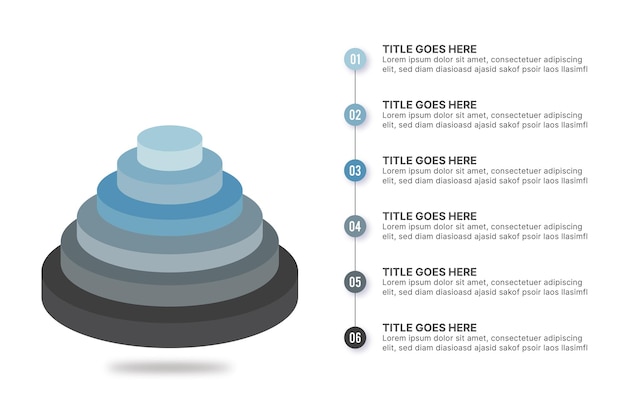 3d blocks hierarchy infographic template design with 6 layers