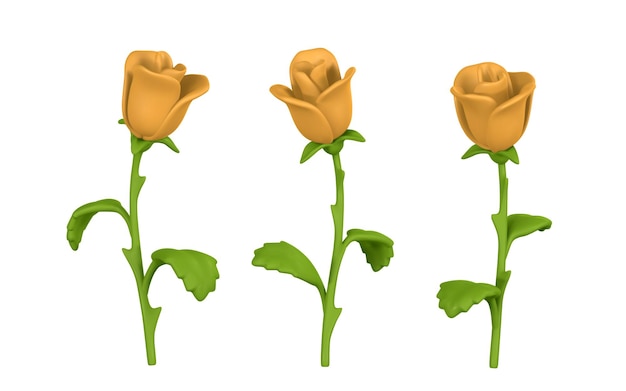 3D bloem Leuke gele roos in cartoon-stijl voor boeket of decoratie Vector illustratie