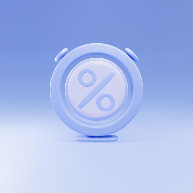 3d blue clock and percent discount icon isolated on blue background