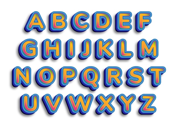 3d blue fashionable caligraphy alphabets set