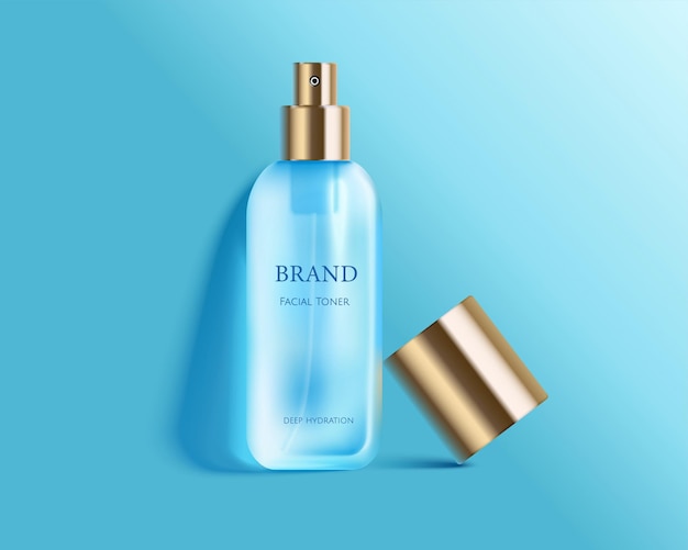 Vector 3d blue glass cosmetic pump bottle