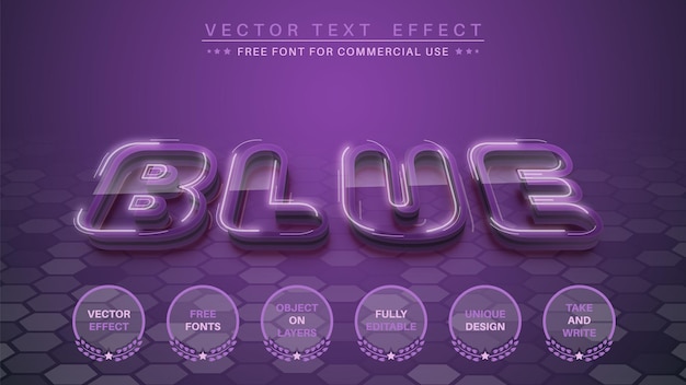 3D 파란색 유리 편집 텍스트 효과 편집 가능한 글꼴 스타일