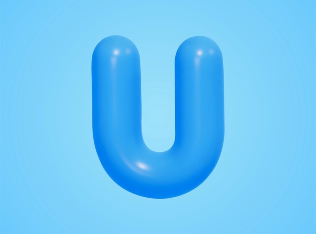 3d blue letter U balloon