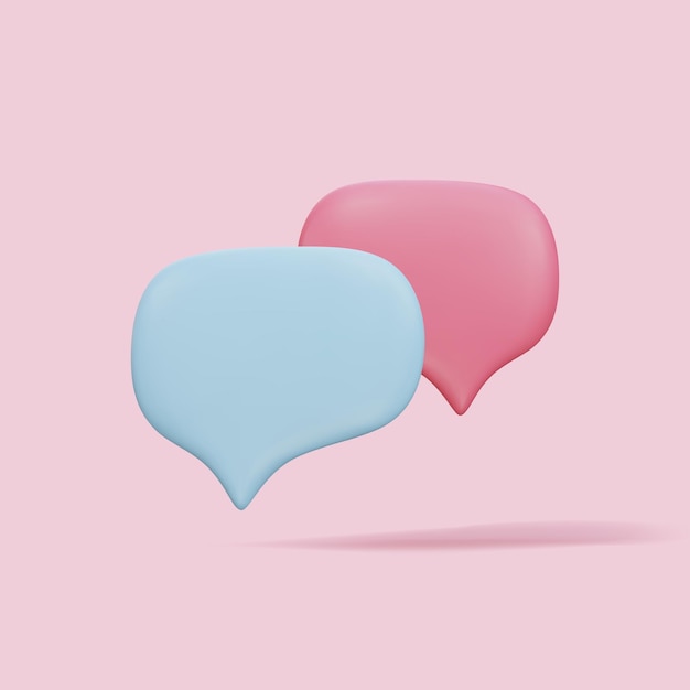 Vector 3d blue and pink mockup speech bubble on pink background flying speech bubble icon