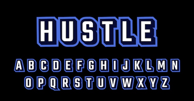 3D Blue Retro Font Alphabet Set