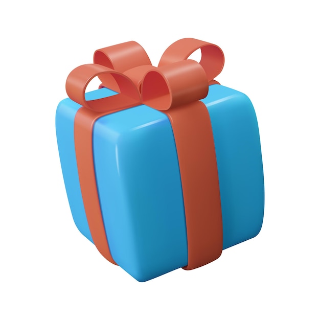 Vettore scatola regalo blu luccicante 3d in stile cartone animato realistico il concetto di un regalo o sorpresa per un compleanno nuovo anno natale o vacanza illustrazione vettoriale isolata su sfondo bianco