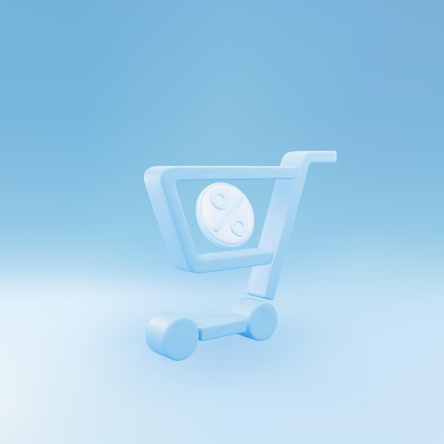 3d blue shopping cart and percent discount icon isolated on blue background online buying concept
