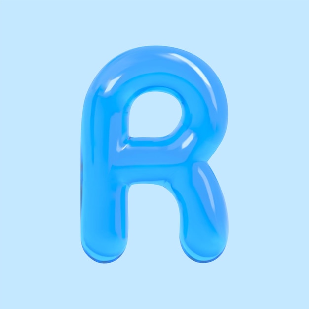 3d blue water balloon letter r