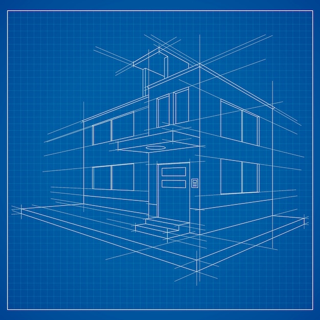 Vector 3d blueprint of a building