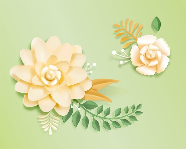 Vector 3d boho style paper flower set