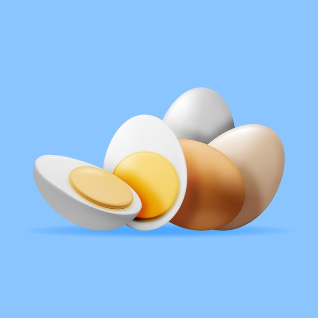 3D 調理された卵を半分に切る
