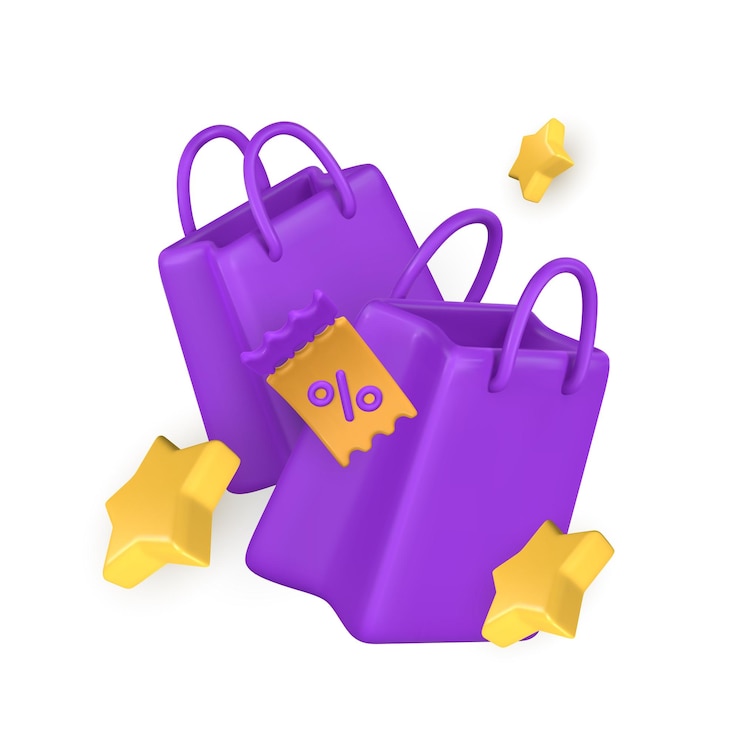 Vector 3d-boodschappentassen banner in cartoon-stijl korting promotie verkoop shopping concept vector