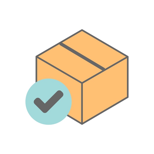 Vector 3d box and checkmark icon in minimal cartoon style