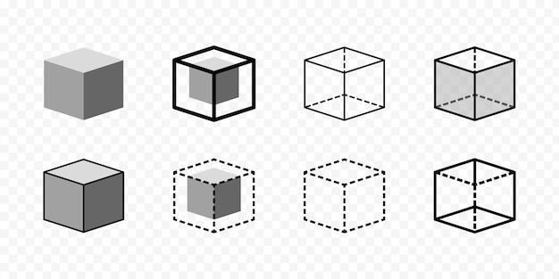 Vector 3d box icon set isolated on transparent background