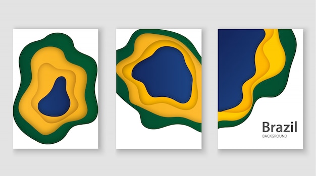 3d-braziliaanse vlag in papierstijl knippen. abstractie in de stijl van kunstontwerp. gebruik voor poster, flyer, print.