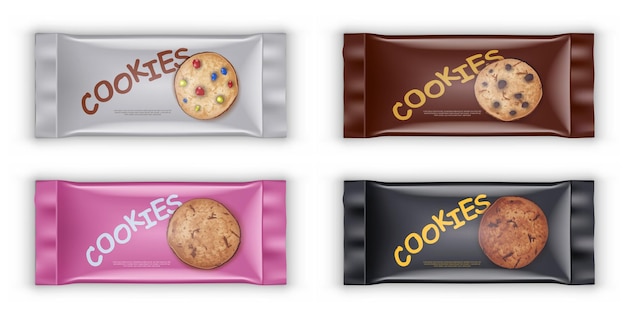 Vector 3d brown packaging design for chocolate cookies