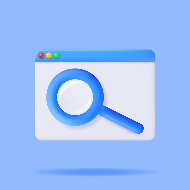 3d browser window and magnifying glass