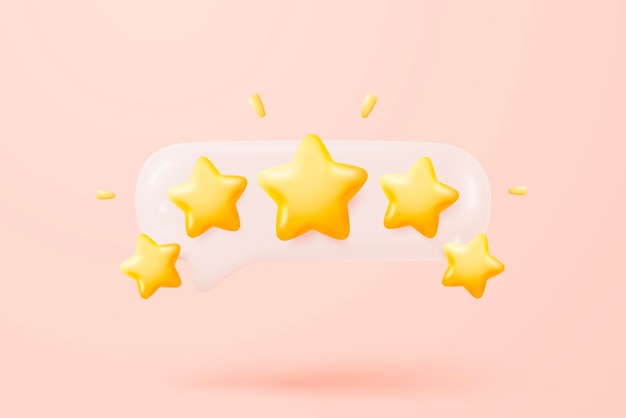 3Dバブル評価: 最高の優れたサービス評価: 満足度評価: クライアントからの品質評価: 従業員からのフィードバック: 製品レビュー: 3Dスターアイコン: ベクトルレンダリングイラスト