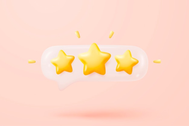 3Dバブル評価: 最高の優れたサービス評価: 満足度評価: クライアントからの品質評価: 従業員からのフィードバック: 製品レビュー: 3Dスターアイコン: ベクトルレンダリングイラスト