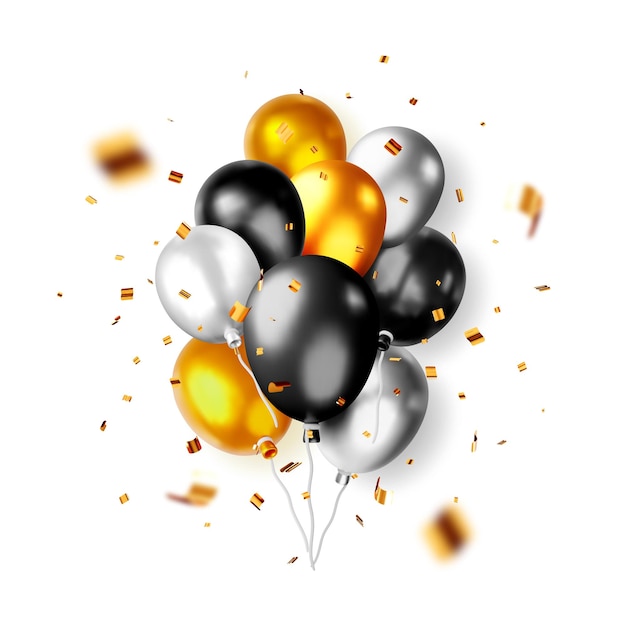 3D-bundel metalen ballonnen in confetti