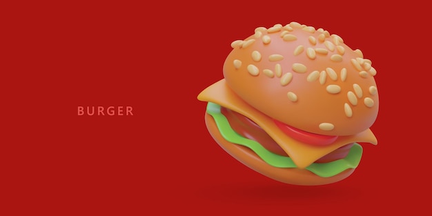 3D burger met tomatenkaasham Portie warme schotel Verse hamburger Streetfood voor lunch diner