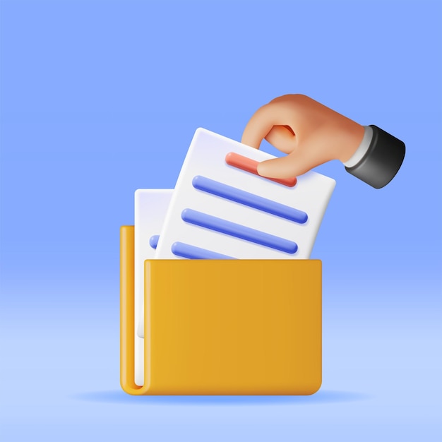 Vector 3d business hand with folder full of papers