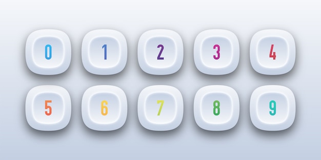 3d button icon set with number bullet point 