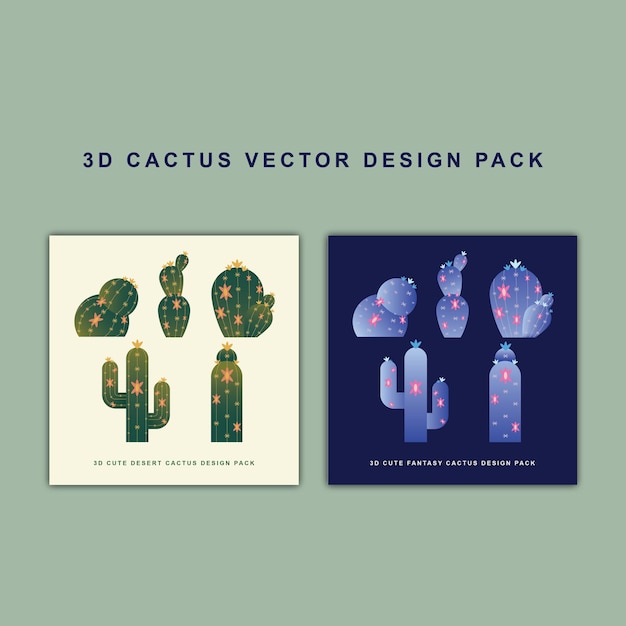 Vector 3d cactus vector design pack