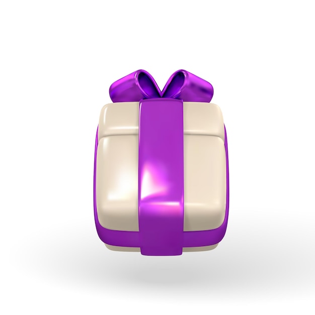 Vector 3d cadeau doos met paarse boog plastic doos met schaduw geïsoleerd op lichte achtergrond vector illustratie