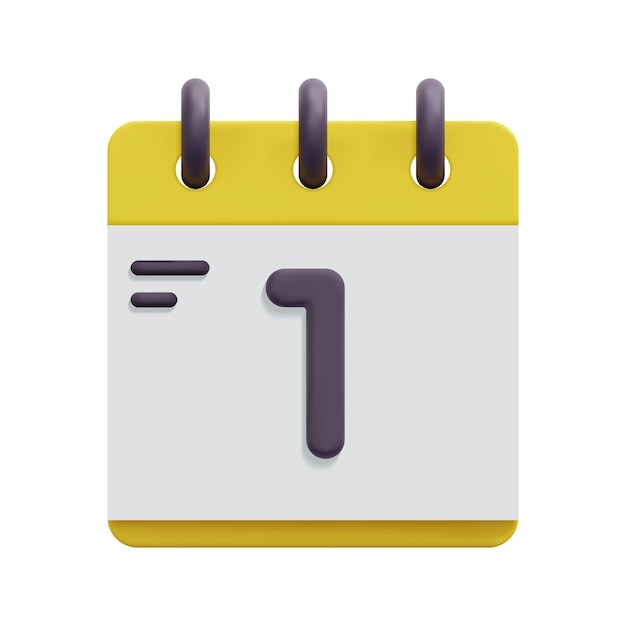 Вектор 3d значок даты календаря вектор 1-й день месяца изолированный на белом фоне 3d концепция даты расписания событий мультяшный минимальный стиль 3d календарь и значок планировщика времени векторная иллюстрация