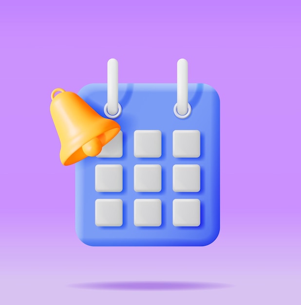 3D Calendar with Bell Alert Symbol