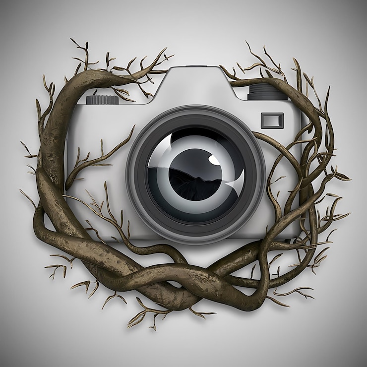 Vector 3d camera illustration with nature vibe for world photography day