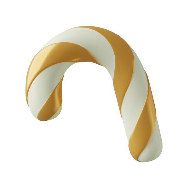 3d candy cane icon Toy three dimensional sweet Christmas treat with white and gold stripes