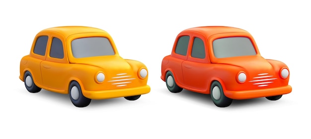 Vector 3d car icons vector set a yellow taxi car and a red one