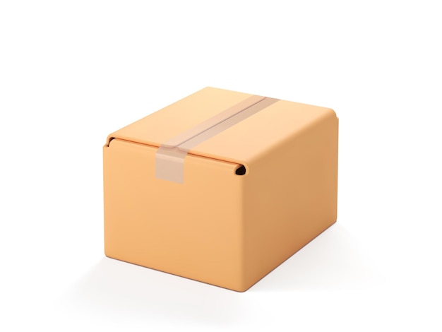 벡터 흰색 배경에 격리된 3d 마분지 닫힌 상자 렌더링 배달 화물 상자 만화 스타일 골판지 상자 또는 배달 패키지 3d 현실적인 벡터