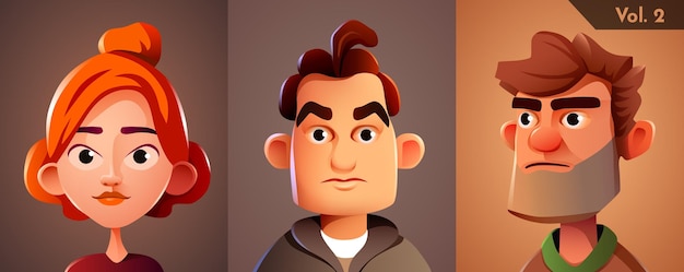 Vector 3d cartoon avatar set human face collection