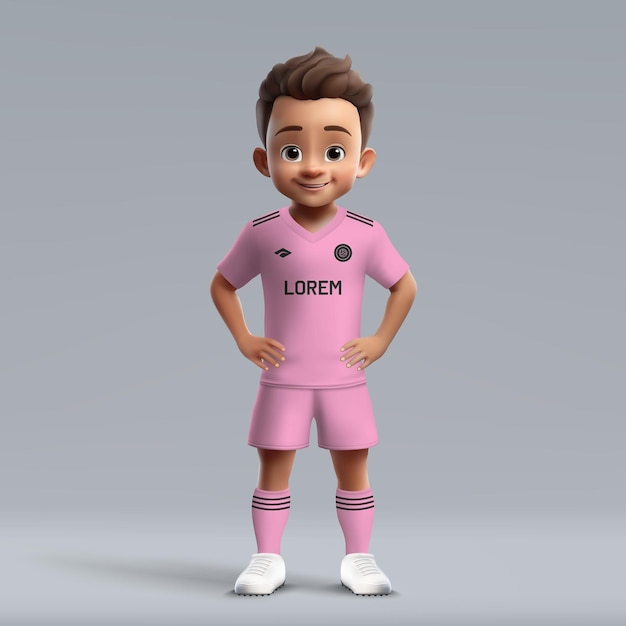 3d cartoon cute young soccer player in football uniform