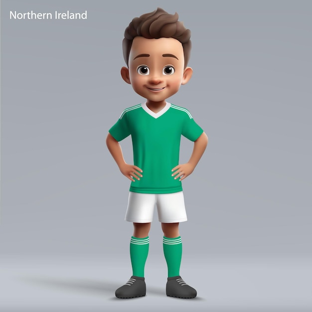 3d cartoon cute young soccer player in northern ireland national team kit football team jersey