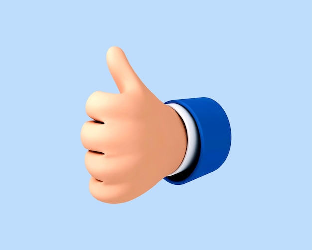3D cartoon duim omhoog handgebaar geïsoleerd op blauwe achtergrond Hand duim omhoog of als teken Vector 3d illustratie