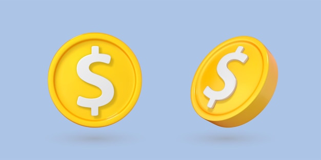 3d cartoon gold coin icons coins with dollar sign vector 3d illustration