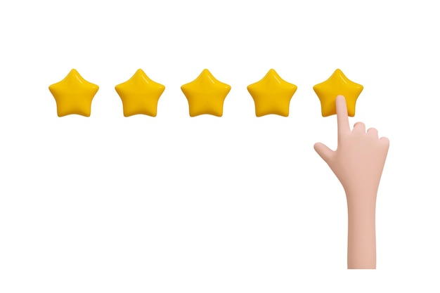 3D cartoon hand give five yellow star rating Positive feedback concept banner Vector illustration Sign of rating Good review supporting client service successful